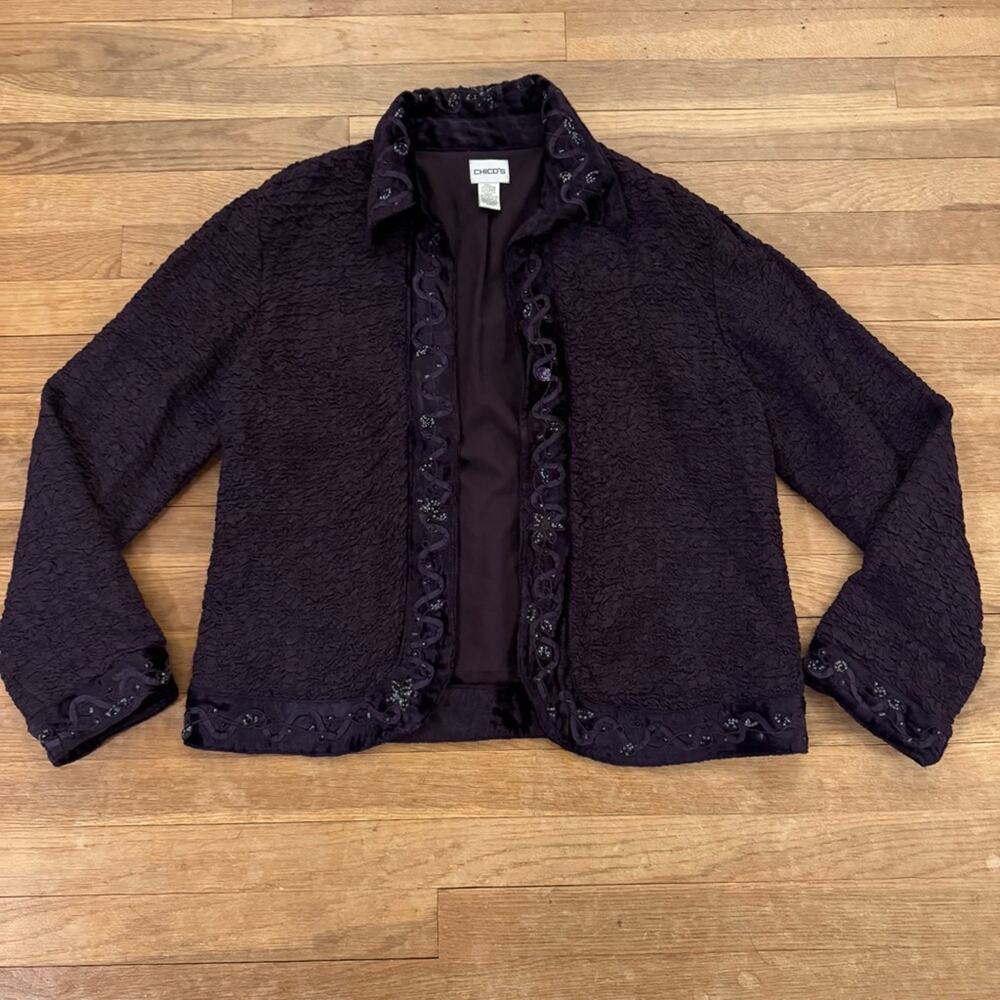 Chico's Purple Textured Embellished Open Front Women's Jacket Size 2 (12)
b34